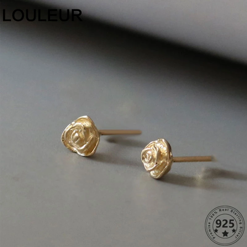 

LouLeur 925 Silver Sterling Stud Earrings 18K Gold Rose Flower Stud Earrings For Women Wholesale Earrings Silver 925 Jewelry