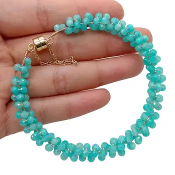 

classic style Natural 4mm faceted round Blue Peruvian Amazonite Bracelet magnet clasp for women