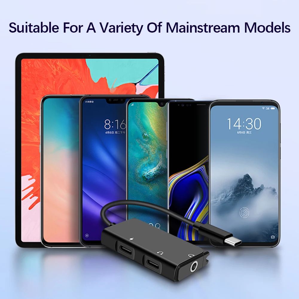 3 in 1 Type C Headphone Adapter PD Fast Charge Digital Audio Converter Voice Live Broadcast for Huawei P40 Xiaomi T10 Lite Pro