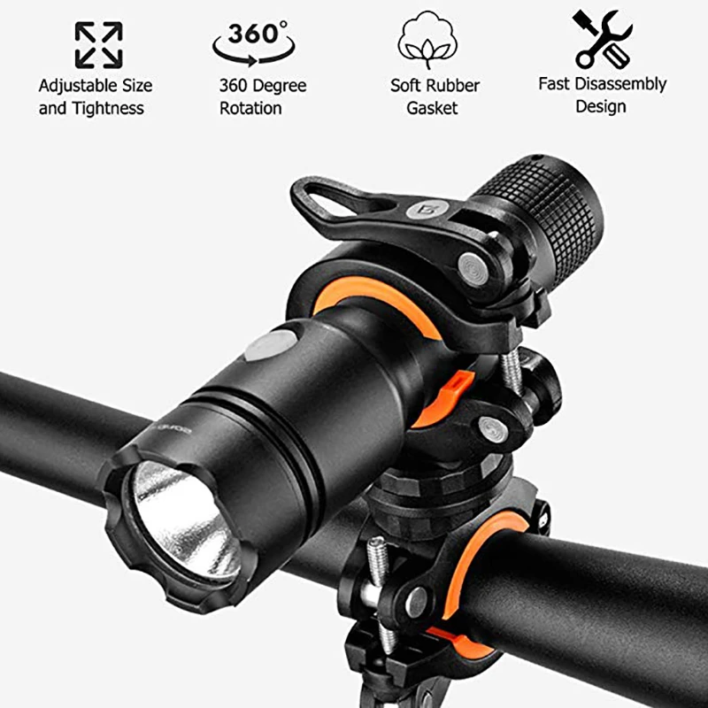 Black Universal Design 360 Degree Rotating Bicycle Cycling Flashlight Mount Holder Bike Light Clip Torch Bracket