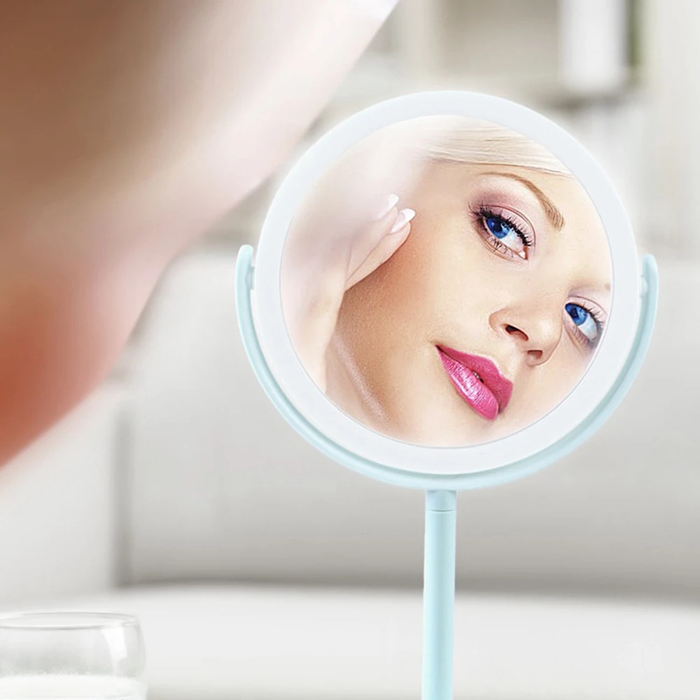 

360 Rotation LED Makeup Mirror Portable Round led bathroom lighted mirror With USB Cable Cosmetic Lighted Mirrors