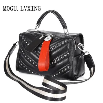 

MOGU.LVXING brand handbag 100% leather large capacity new fashion rivet crossbody bag simple small square bag leather shoulder b