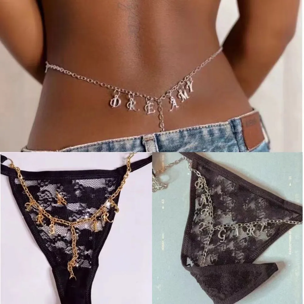 Цепочка на талию для женщин металлическая золотистая серебристая с надписью