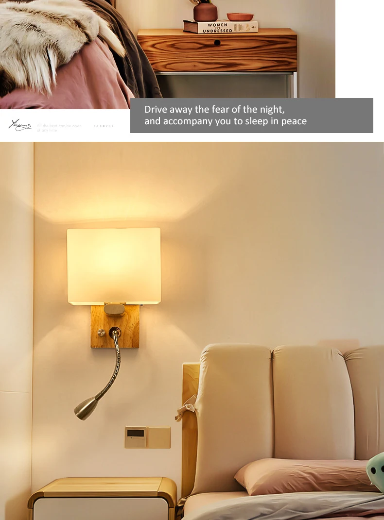Lâmpada de Parede Nordic Moderna Tecido Sombreamento Luzes Led Lâmpadas Parede Madeira Maciça Criativo Estudo Quarto E27for Decoração Iluminação 5 Nordic lâmpada de parede moderna tecido sombreamento