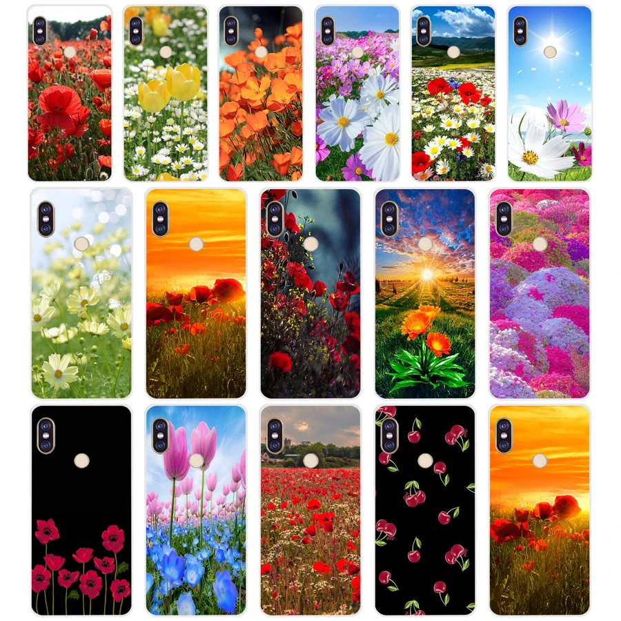 005FG Red Poppies On Black Style Soft Silicone Tpu Cover phone Case for xiaomi redmi 5A 8 8A 5Plus note 5 8t Pro | Мобильные