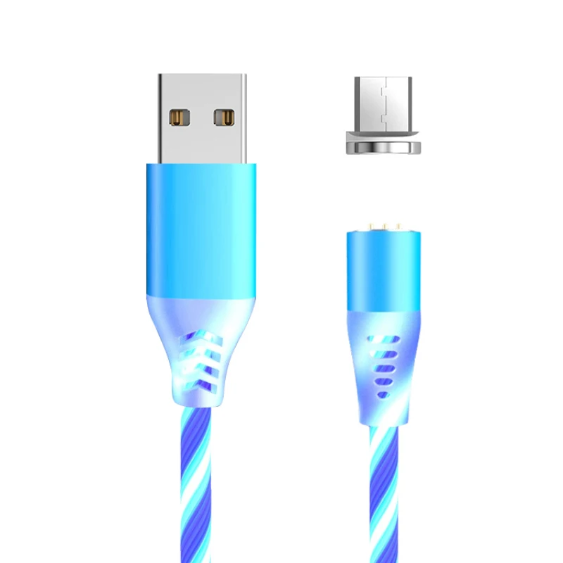 Мода 3A Зарядное устройство USB Type C кабель Micro USB кабель Красочный Светодиодный свет Магнитный телефонный кабель Быстрая Зарядка Micro USB Type C кабель - Цвет: Blue For Micro USB