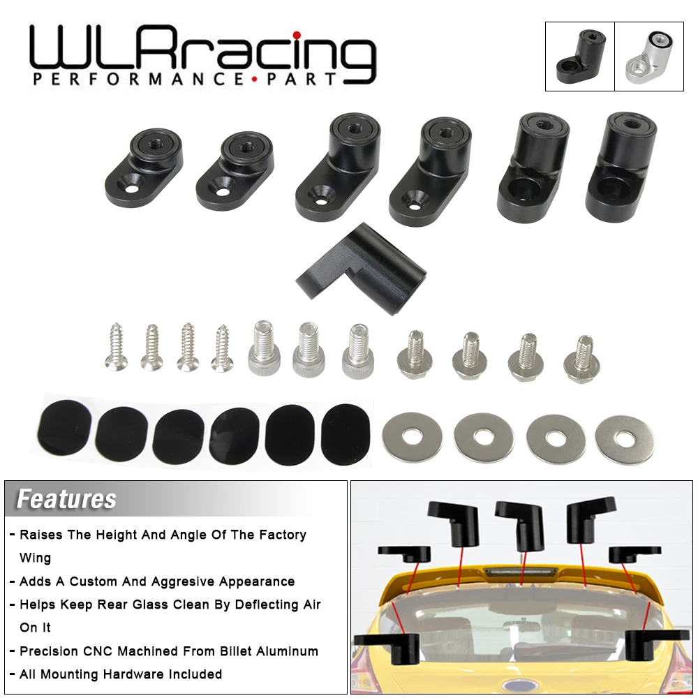 Wlr-универсальное в течениi 13 Ford Focus ST заготовки T-6061 анодированный Алюминий с болтовым креплением на заднее крыло спойлера люк Riser Лифт расширение WLR-WSR03