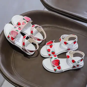 

Summer Children Fashion Casual Soft Strawberry Print Princess Beach Shoes Little Kids Toddler Shoes Girls Open Toe Beach Sandals
