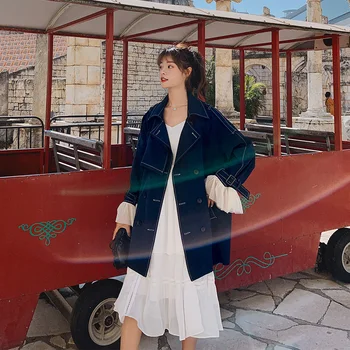 

Spring 2020 photo shoot big-name luxury wine double-breasted waist hug lace gauze combined coat trench coat women