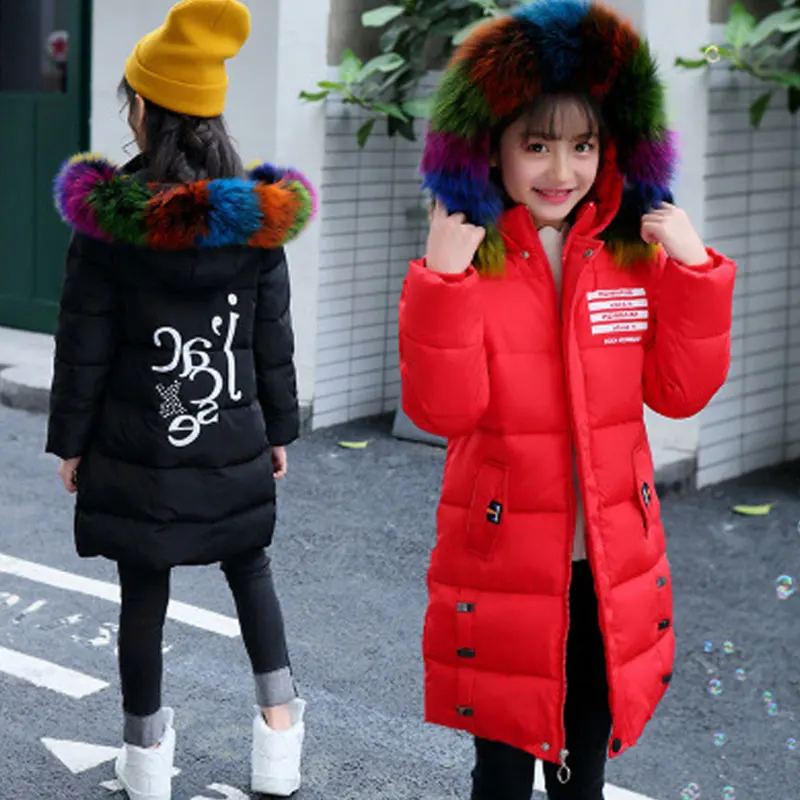 

Girls clothing parka Cotton-padded Outerwear Coats 2019 fashion Winter Children Warm Clothes multicolour Fur Collar Jacket 3-14Y