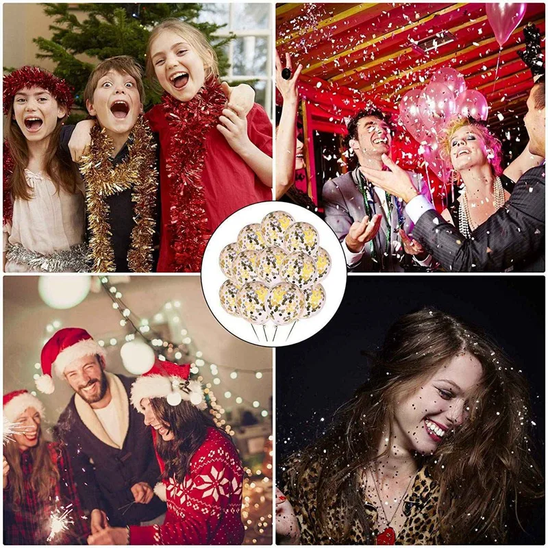 CSS 48pcs 12-Inch Transparent Black Gold Confetti Balloon Set for Weddings, Birthday Parties, Bridal Showers, Party Decorations