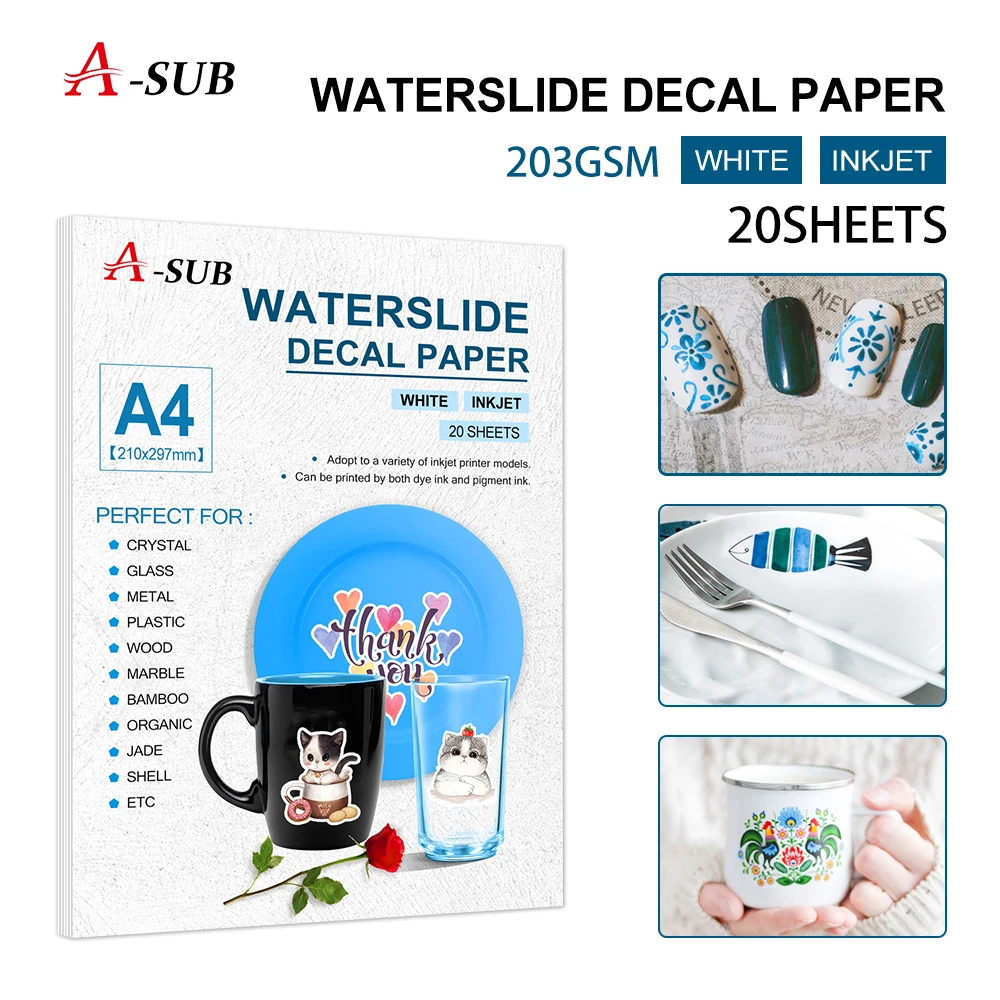 

Transfer paper, Waterslide Decal Paper A4 Size Inkjet Printing Transfer Paper Waterslide Decal Paper For Plate 20pcs/pack