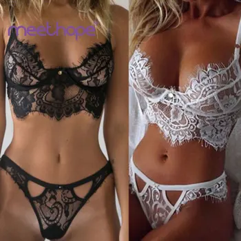 

Sexy lingerie European 3pc suit female transparent black sexy underwear lace warm color underwear babydoll sexy underwear