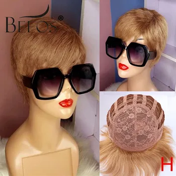 

Beeos 150% Pixie Short Cut Honey Blonde Color Straight Glueless Wigs Full Machine Made Wigs Brazilian Remy Hair For Women