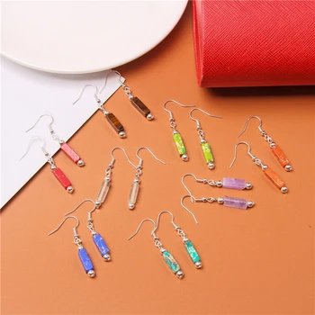 

Fashion Long Earrings Tube Crystal Earrings For Women jewelry Bohemian Natural Stone Hanging Earring Square Dangle Female Gifts