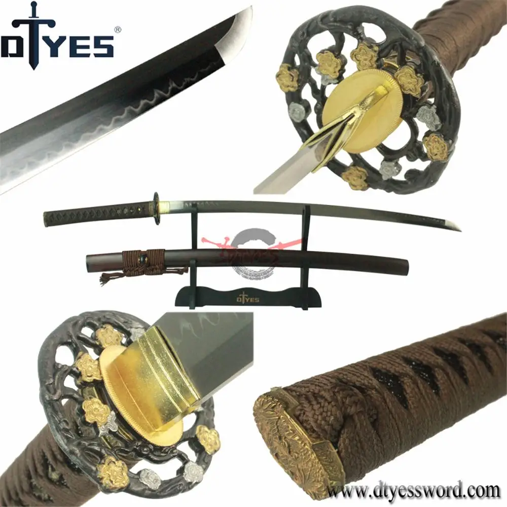 

DTYES Full Handmade T10 Carbon Steel Clay Tempered No-Hi Blade Razor Sharp Japanese Samurai Katana Sword Battle Ready