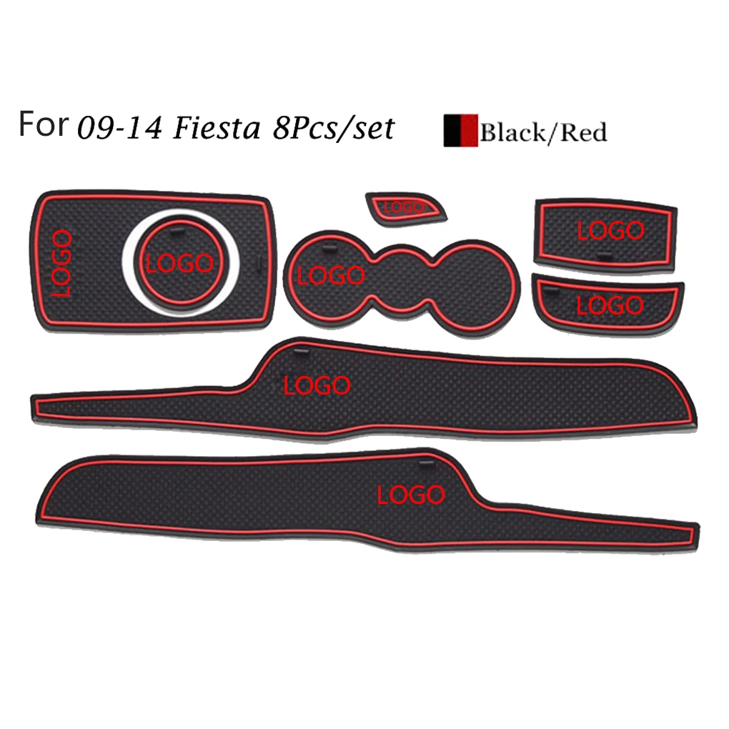 

7pcs Replacement for Ford Fiesta 2009-2014 Car Door Grooves Mat Storage Box Non-slip Slot Bottle Pad
