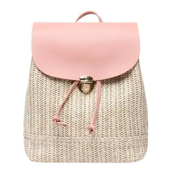 

Fashion Straw Leather Bag Travel Backpack Mochila Women Woven Shoulder Bags for Ladies Schoolbags Casual Female Holiday Knapsack