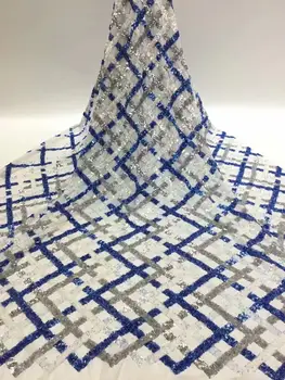 

Beautiful African lace fabric french tulle lace fabric latest arrival hot sale 5 yards for dress With sequins FR-1120