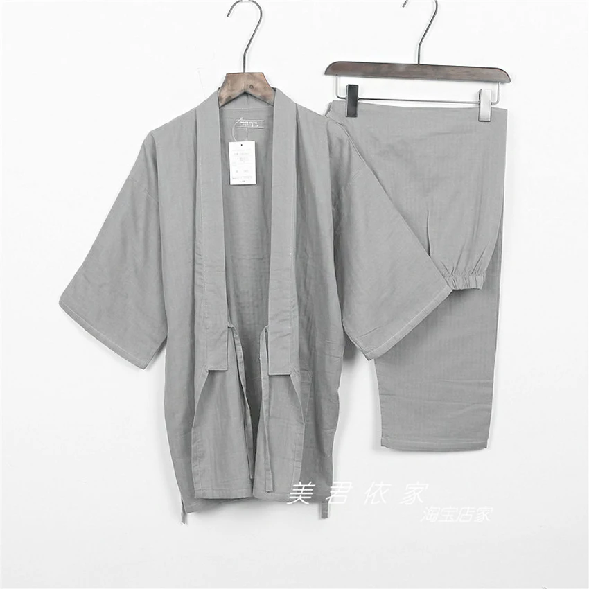 Хлопковое японское кимоно, одежда для сна для самураев, мужские топы Haori+ штаны, комплект одежды, традиционная Мужская пижама-кимоно, ночная рубашка Jinbei