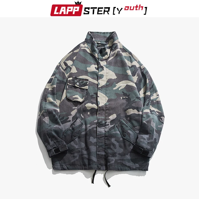 

LAPPSTER Tie Dye Patchwork Camo Bomber Jackets Coats 2020 Mens Vintage Streetwear Hip Hop Cargo Jackets Fashions Windbereaker