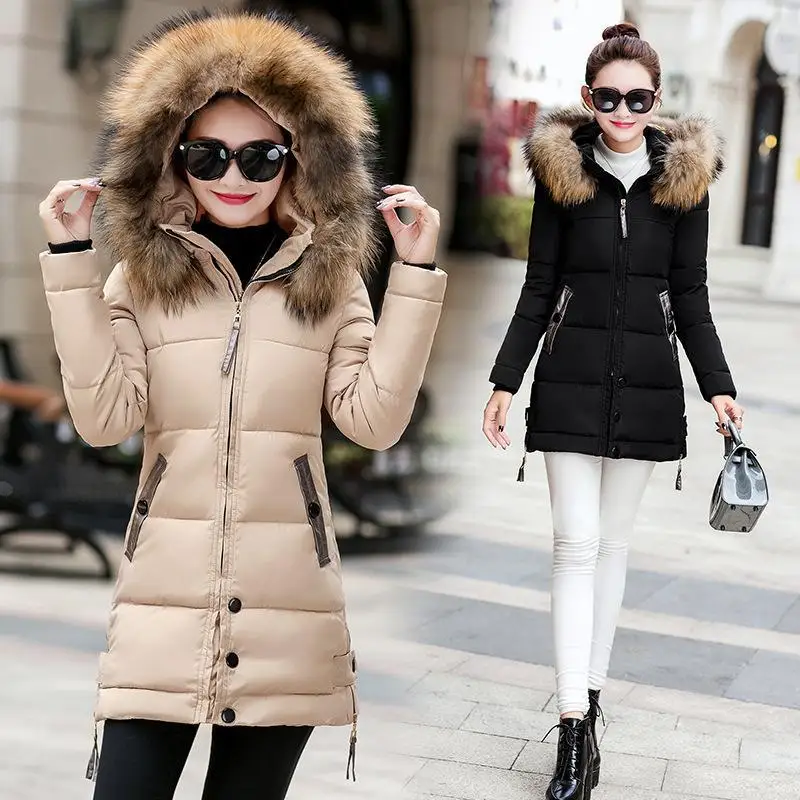 

2018 Winter Dongdaemun Hot Selling Mid-length Cotton-padded Clothes Women's Korean-style Slim Fit Hooded Large Fur Collar down J