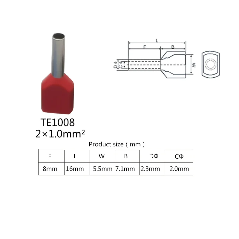 TE двухлинейный трубный комбинированный набор игловидный холодный-прессованный параллельный Красный медный проводочный терминал 2×0, 5-6 мм м²
