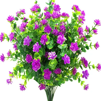 

6Pcs Artificial Flowers Fake Outdoor UV Resistant Plants Faux Plastic Greenery Shrubs Bushes Indoor Outside