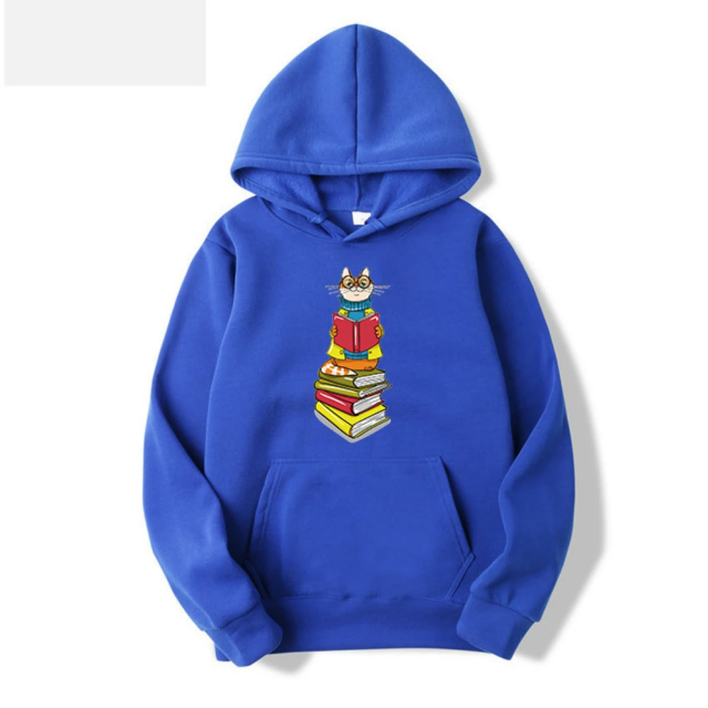 Подарочный Hoody пуловер унисекс с капюшоном и принтом для любителей книг и кошек
