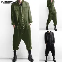 INCERUN, осенний мужской комбинезон с длинным рукавом, повседневный комбинезон-карго, много пуговиц, с отворотом, комфортный мужской комбинезон, Ретро стиль, уличная одежда, 5XL