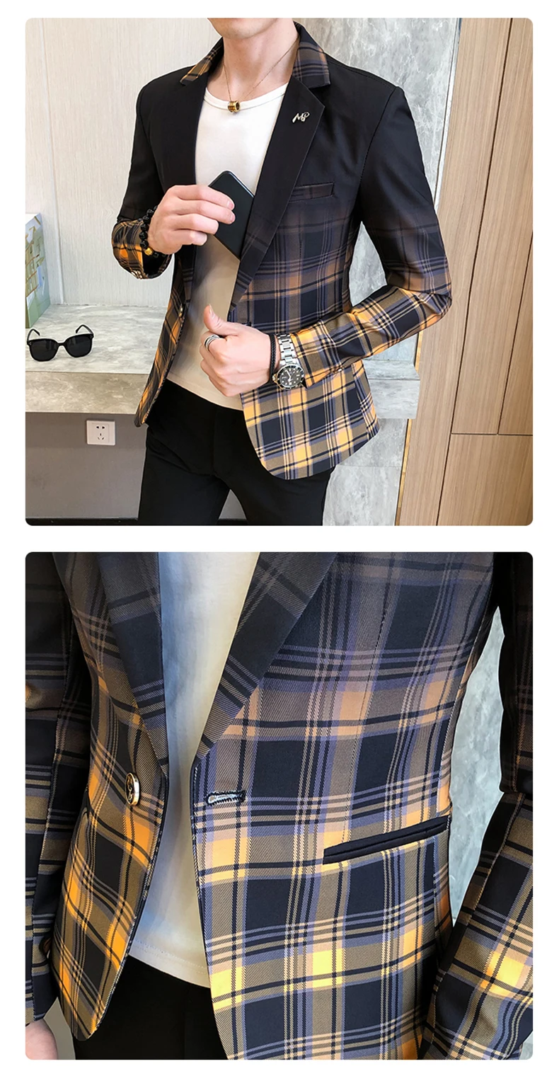 2022 New Style Premium Color Scheme For Men Slim Fit Business Plaid Blazers/Male Fashion Leisure Suit Coat Plaid Jackets S-3XL