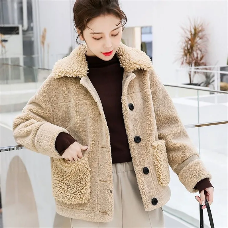 

2019 new lamb fur grass coat female short section faux fur one grain velvet lamb cashmere coat thick warm