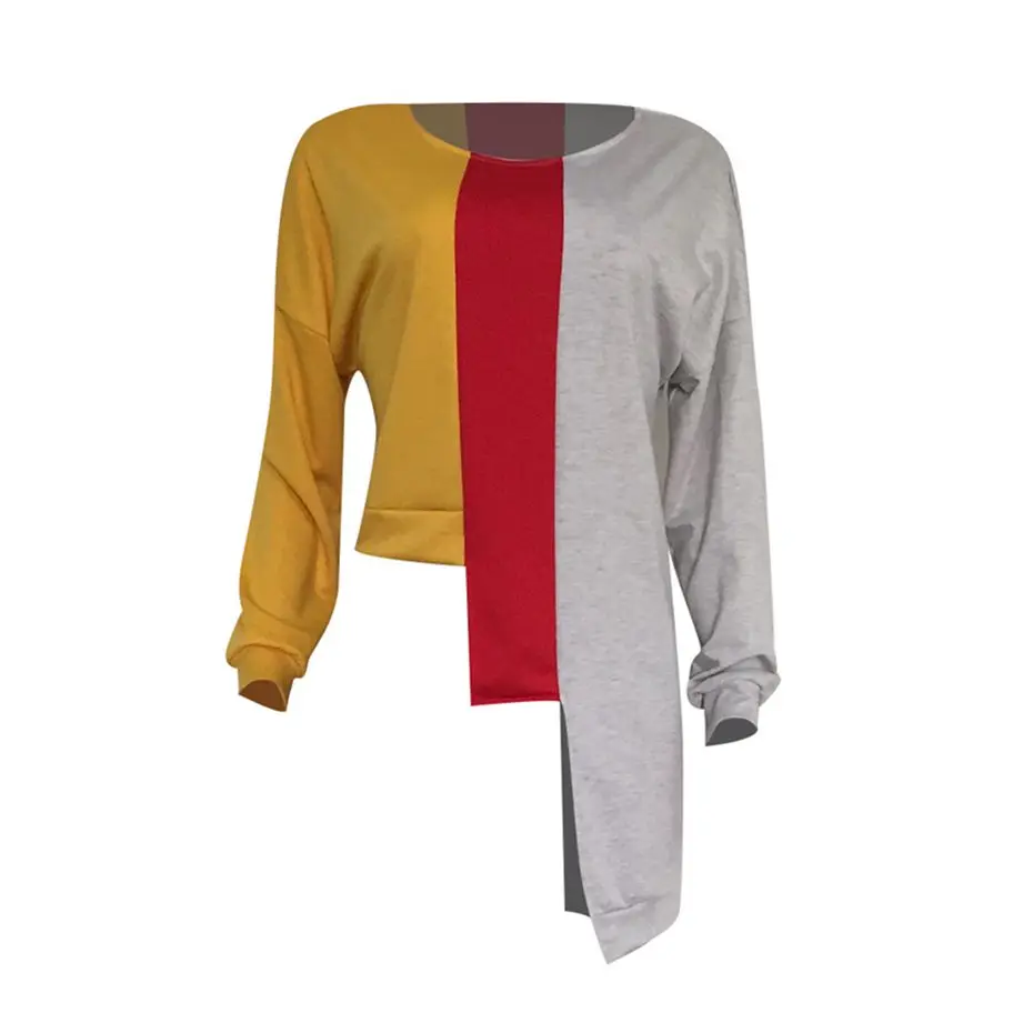 HAOYUAN, Асимметричная футболка с длинным рукавом, свободная, Camisas Mujer, Повседневная футболка, осенняя одежда для женщин, кроп-топы, Прямая поставка