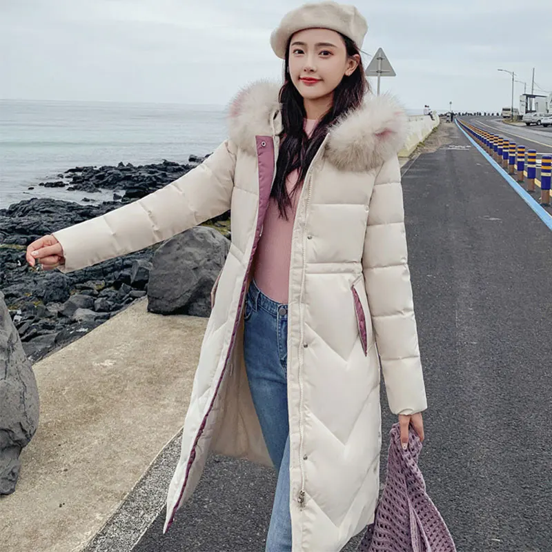 #*Cheap Winter Thicken Fur Collar Women #039;s Long Parka Outwear Tunic Solid Knee Length Parkas Female 2019 Coats Hooded Casual Slim Coat