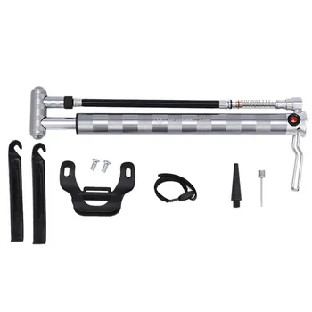 

Mini bike portable pump Built in 160psi barometer double mouth design Polished brushed texture silver 1 set