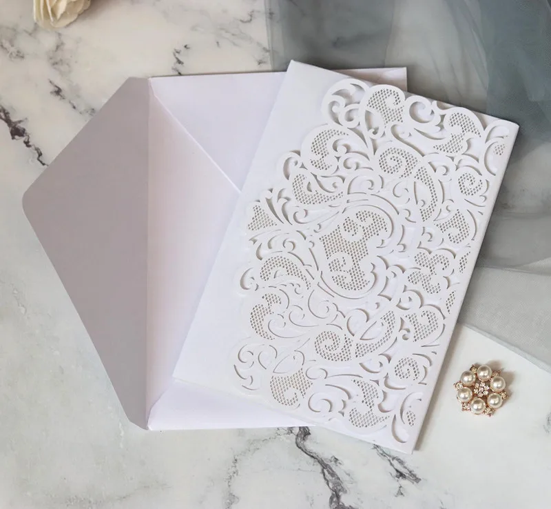 10/20Pcs White Gold Pearl Paper Laser Cut Wedding Invitations Card European Wedding Bridal Shower Decor Gift Greeting Card Kits