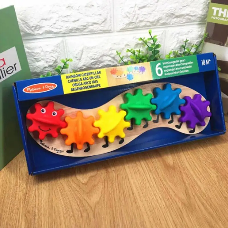 Wooden Rotating Gear Caterpillar Game Children Kids Color Recognition Enlightenment Early Learning Educational Toys