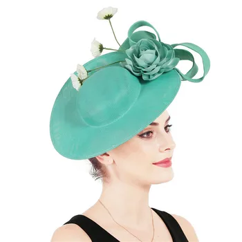 

Exaggerated Big Hat British Hat Court Banquet Catwalk Headwear Hat Jade Green Fascinator Fedora Fascinators For Elegant Women