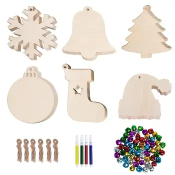 

114pcs Christmas Wooden Ornaments Kit Graffiti Blank Wood Chip Decoration