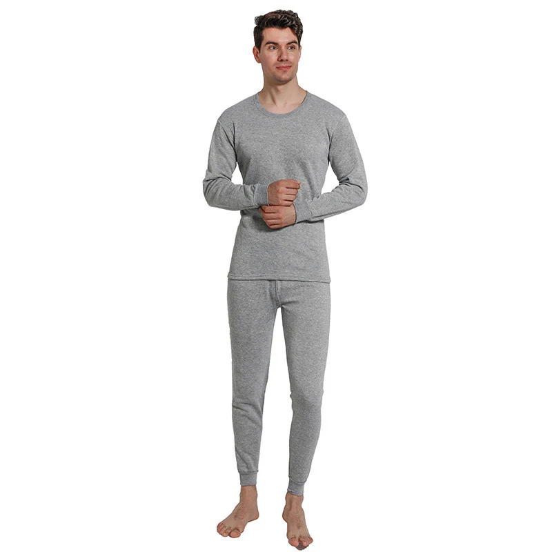 Light Gray Модный стиль, мужской осенне-зимний утепленный комплект нижнего белья с круглым воротником, комплект теплого утолщенного нижнего белья с теплой шерстью и тепловыми кальсонами - Цвет: Light Gray