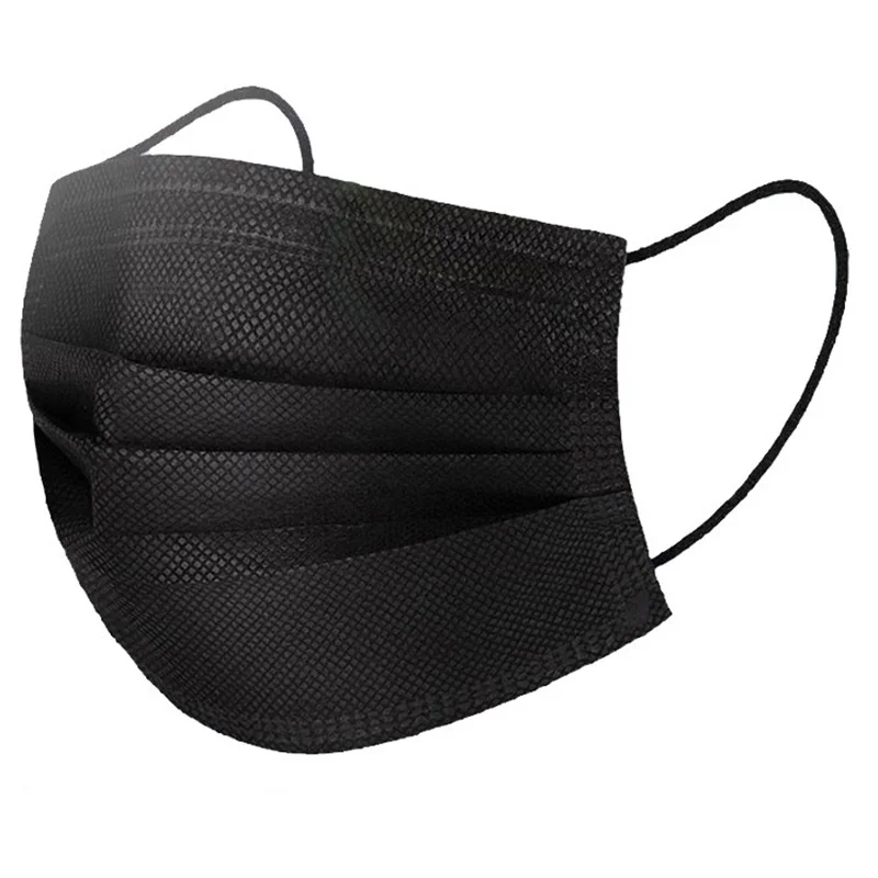 

200 Pcs Disposable Black Mouth Mask 3 Layers Durable Masks Meltblown Cloth Anti-Dust Anti Pollution Earloops Masks