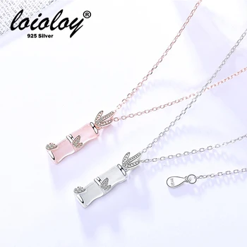 

Loioloy joyas de plata 925 pink white bamboo gemstone silver necklace for girls