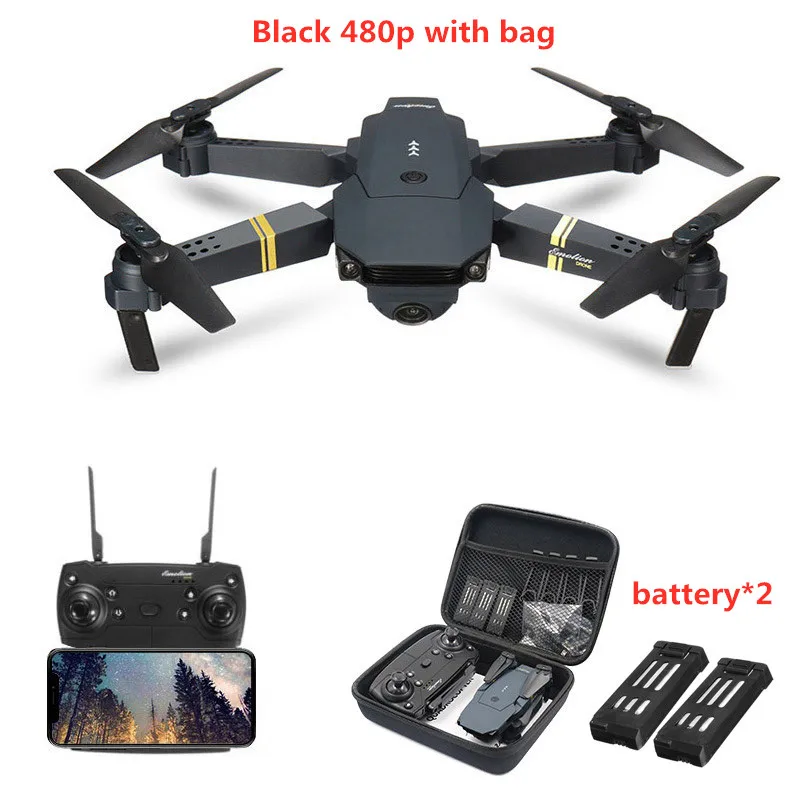 480P With 2xBattery E58 Квадрокоптер с широким углом обзора HD 1080P камера режим удержания высоты складной рычаг RC Квадрокоптер Дрон wifi FPV приложение управление вертолет - Цвет: 480P With 2xBattery