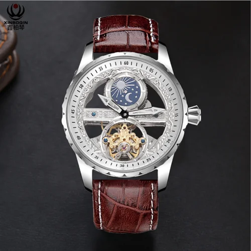 Полностью автоматический механизм полые мужские tourbillon из нержавеющей стали водонепроницаемые подарочные часы - Цвет: 10