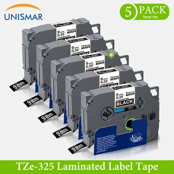 

Unismar 5PK tze325 TZe-325 tz325 White on Black Label Tape Compatible Brother tze Tape 9mm 3/8" Ribbon Sticker for P touch 1000