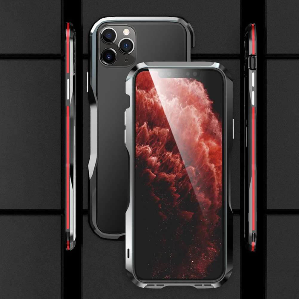Чехол-бампер с металлической рамкой для iPhone 11 Pro Max, двусторонний противоударный защитный чехол, двойной цветной чехол с сегментированным краем, установленная крышка