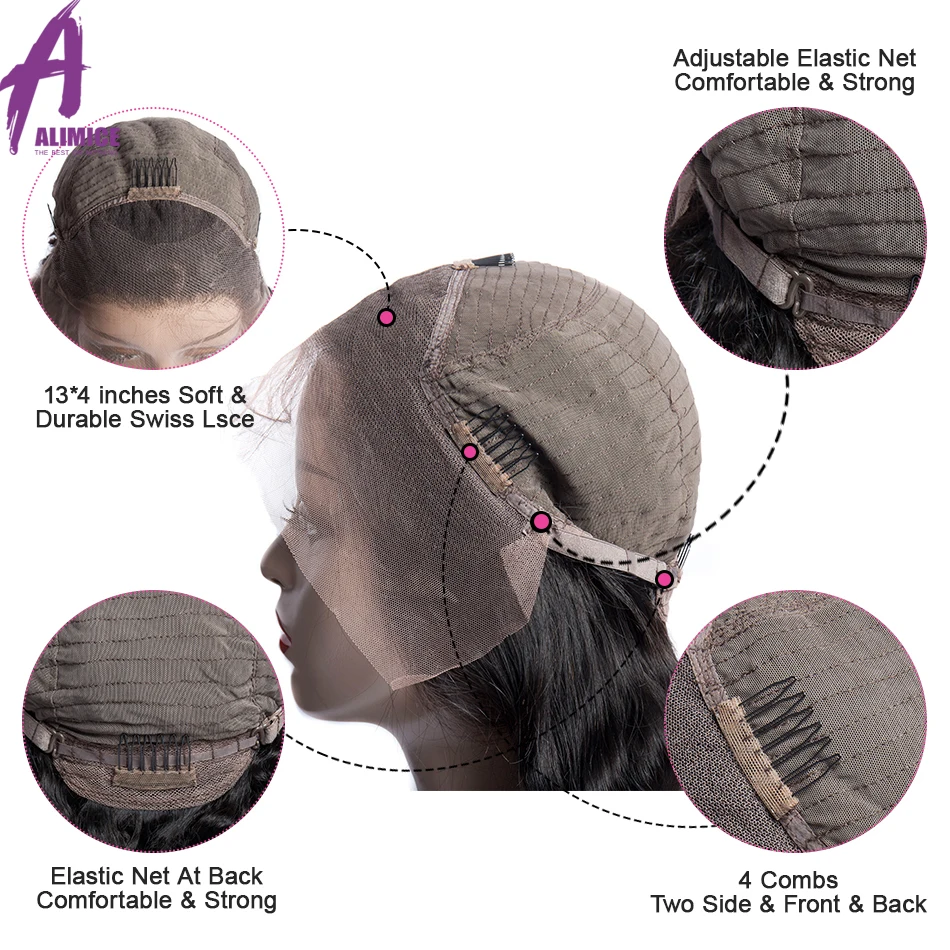 Перуанские глубокие волны боб парик Короткие 13x4 кружева фронта человеческих волос парики предварительно сорванные короткие волосы боб парики для черных женщин алимис 150
