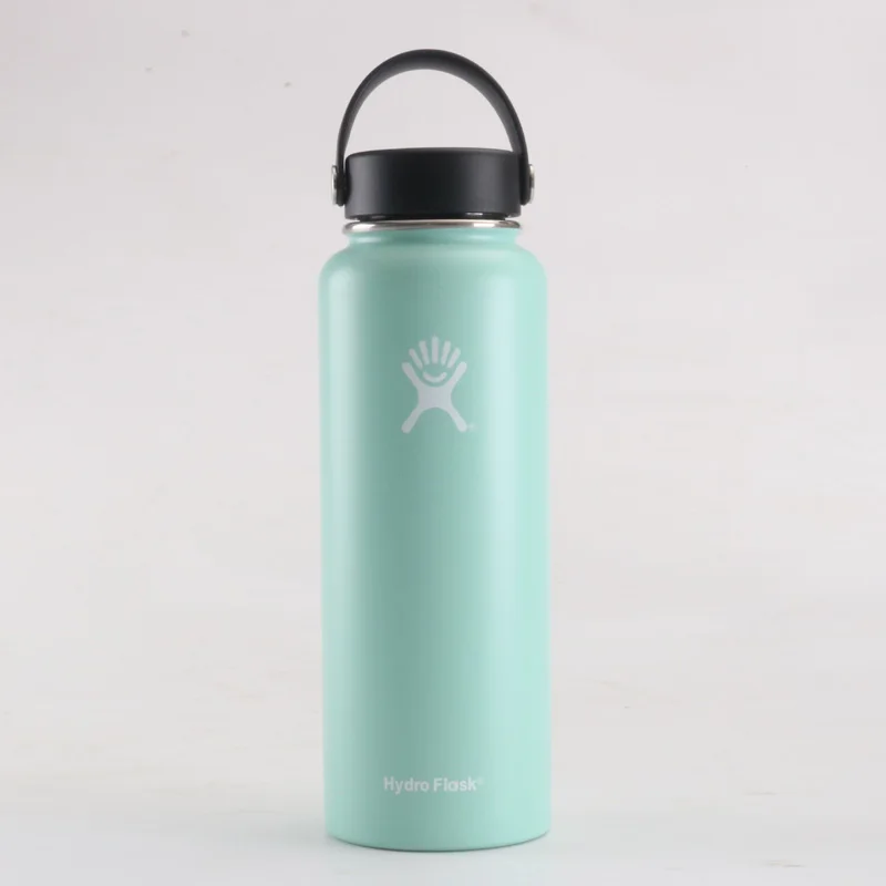 Mint Green Бутылка для воды из нержавеющей стали, бутылка для воды с вакуумной изоляцией, переносная термобутылка с широким горлом для путешествий, 32 унции/40 унций - Цвет: Mint Green