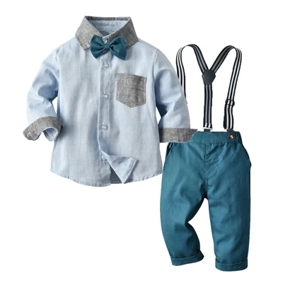 Весенне-осенний костюм с рубашкой для мальчиков, одежда для малышей однотонное детское платье с длинными рукавами праздничная одежда для мальчиков, одежда для джентльменов - Цвет: 19.85
