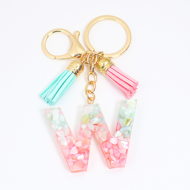 Acrylic Letter Keychains English Alphabet Crystal Women Key Chains Ring Tassels Keyring Holder Pendent Gift Accessory